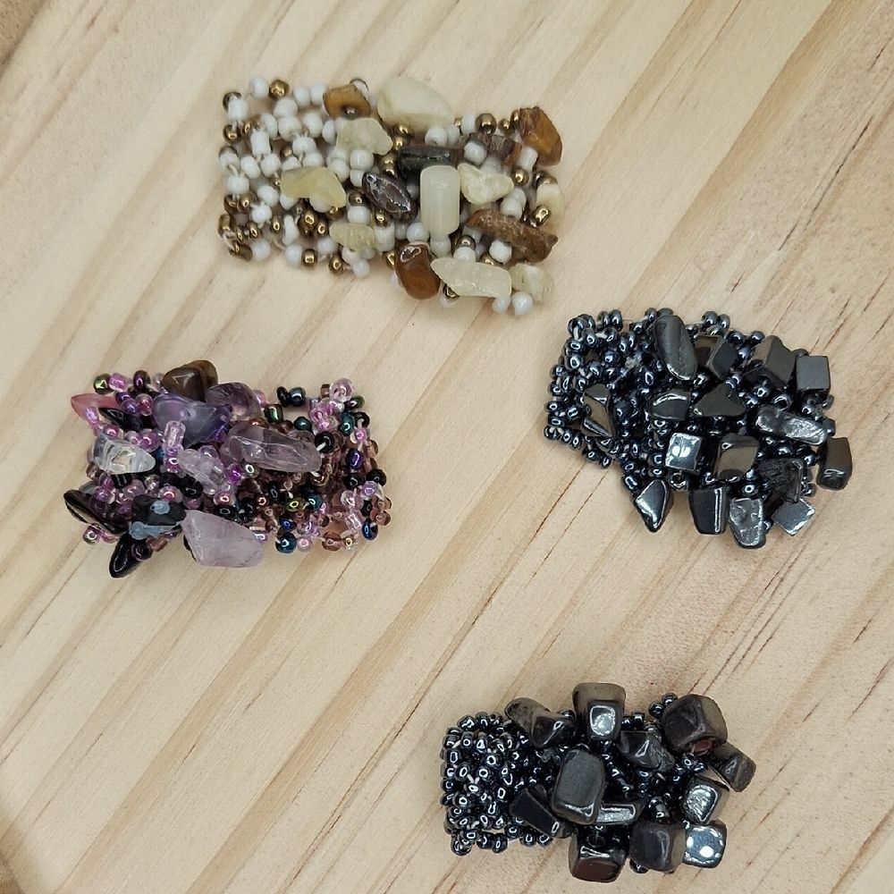 Set of Four Beaded Gemstone Stretch Rings